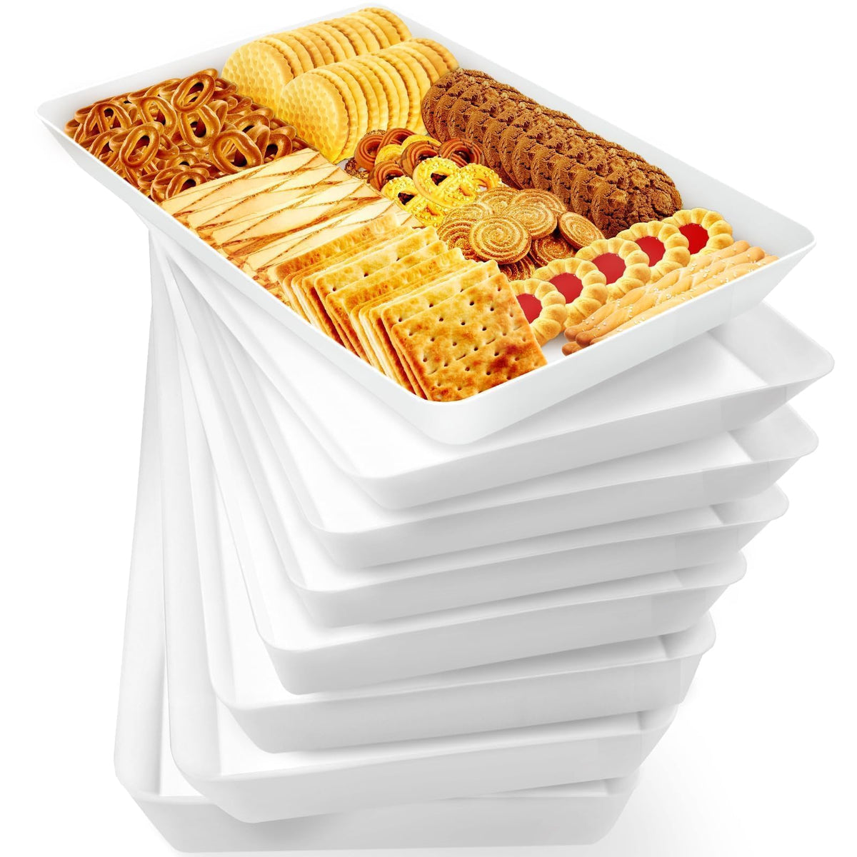WOWBOX 4-Pack Reusable Plastic Serving Trays for Snacks, Fruit and Parties