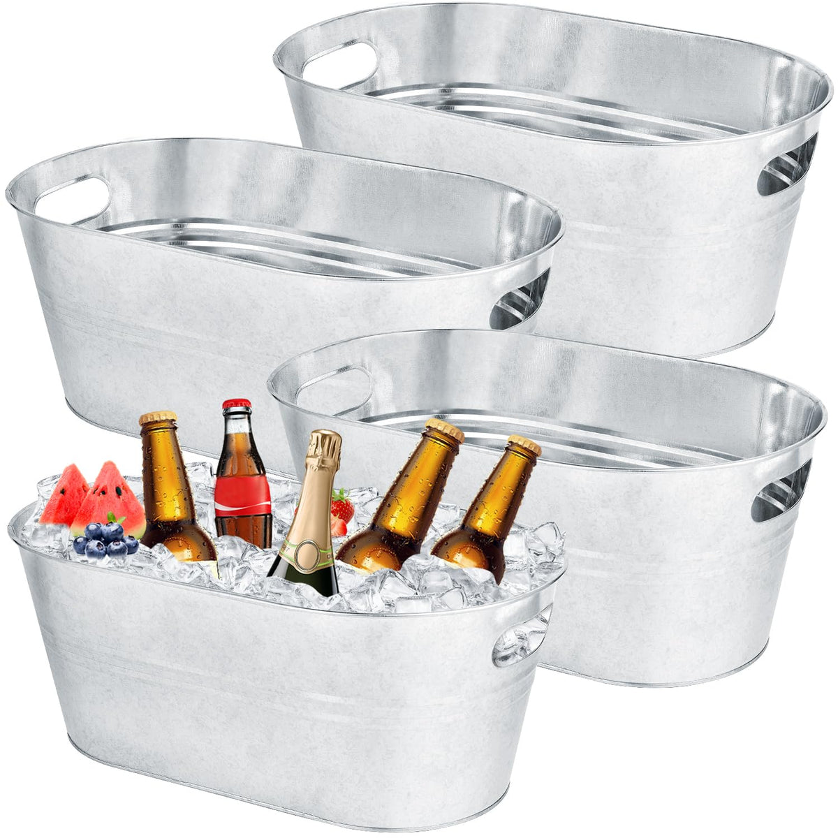 OBTANIM 2 Pack 4 Gallon Galvanized Ice Buckets Metal Champagne Drink Cooler Ice Tub with Carry Handles for Beer Cocktails Wine Beverage Home Parties Bar Cooling Supplies (Silvery)