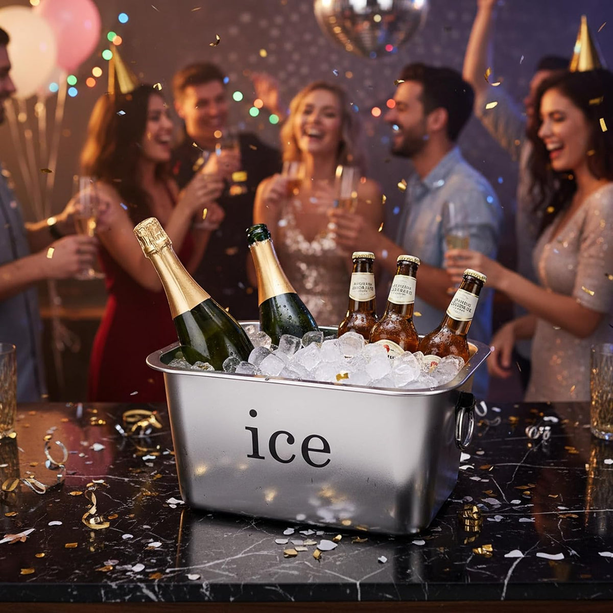 12L(12.7Qt) Ice Bucket for Freezer,Stainless Steel Ice Cube Bin with Handle,Large Capacity Ice Container Champagne Bucket Carry Drink Storage Cooler,Halloween Ice Buckets for Parties