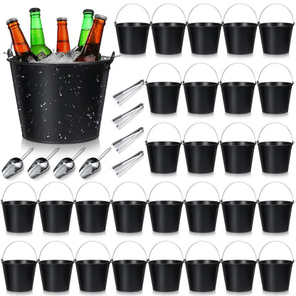 Zopeal 24 Pcs Galvanized Beer Buckets with Scoops Tongs, Retro