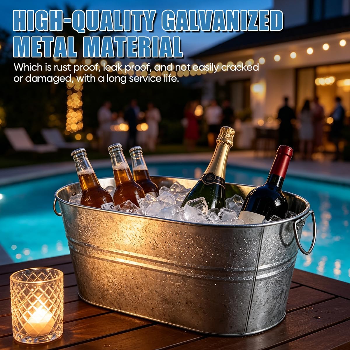 OBTANIM 2 Pack 4 Gallon Galvanized Ice Buckets Metal Champagne Drink Cooler Ice Beverage Tub with Carry Handles for Beer Cocktails Wine Home Parties Bar Cooling Supplies (Silvery)