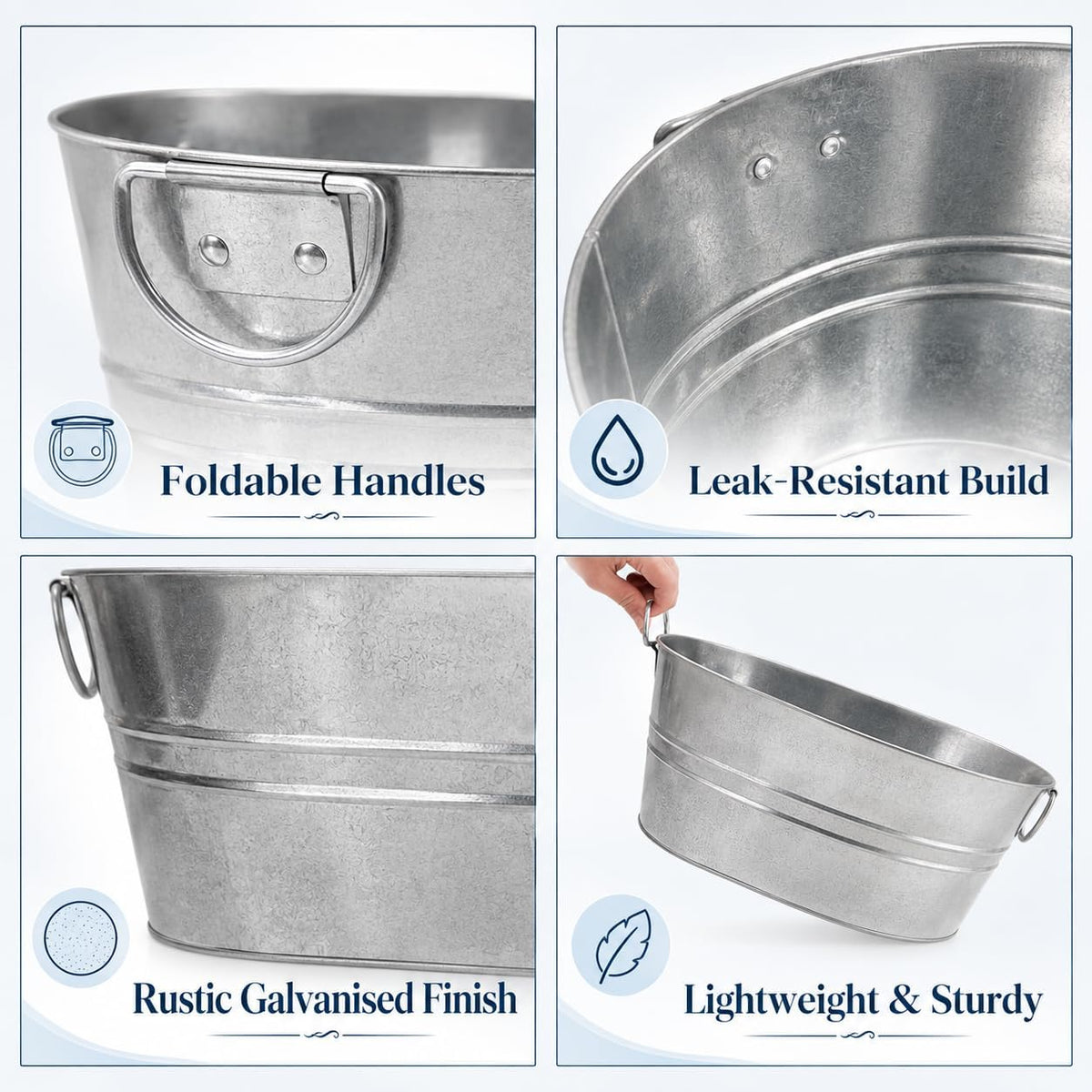 2 Pack Ice Buckets for Parties, 4 Gallon Metal Galvanized Tubs for Drinks