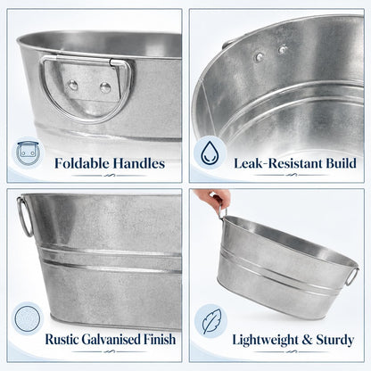 2 Pack Ice Buckets for Parties, 4 Gallon Metal Galvanized Tubs for Drinks