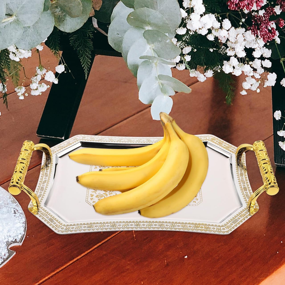 Amosfun Stainless Steel Serving Tray Golden 11.00X7.86X4.72in Modern