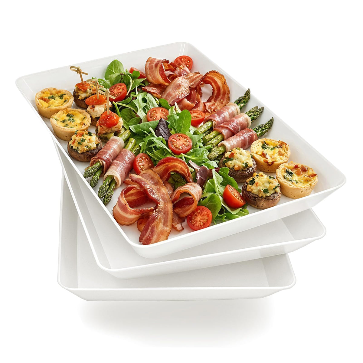 Serving Tray Platter, 4 Pack Food Tray for Veggie Fruit Snack Dessert Cookie Cheese, Food Trays for Party Supplies Display, Plastic Platters for Serving Food, Large White Trays, BPA Free