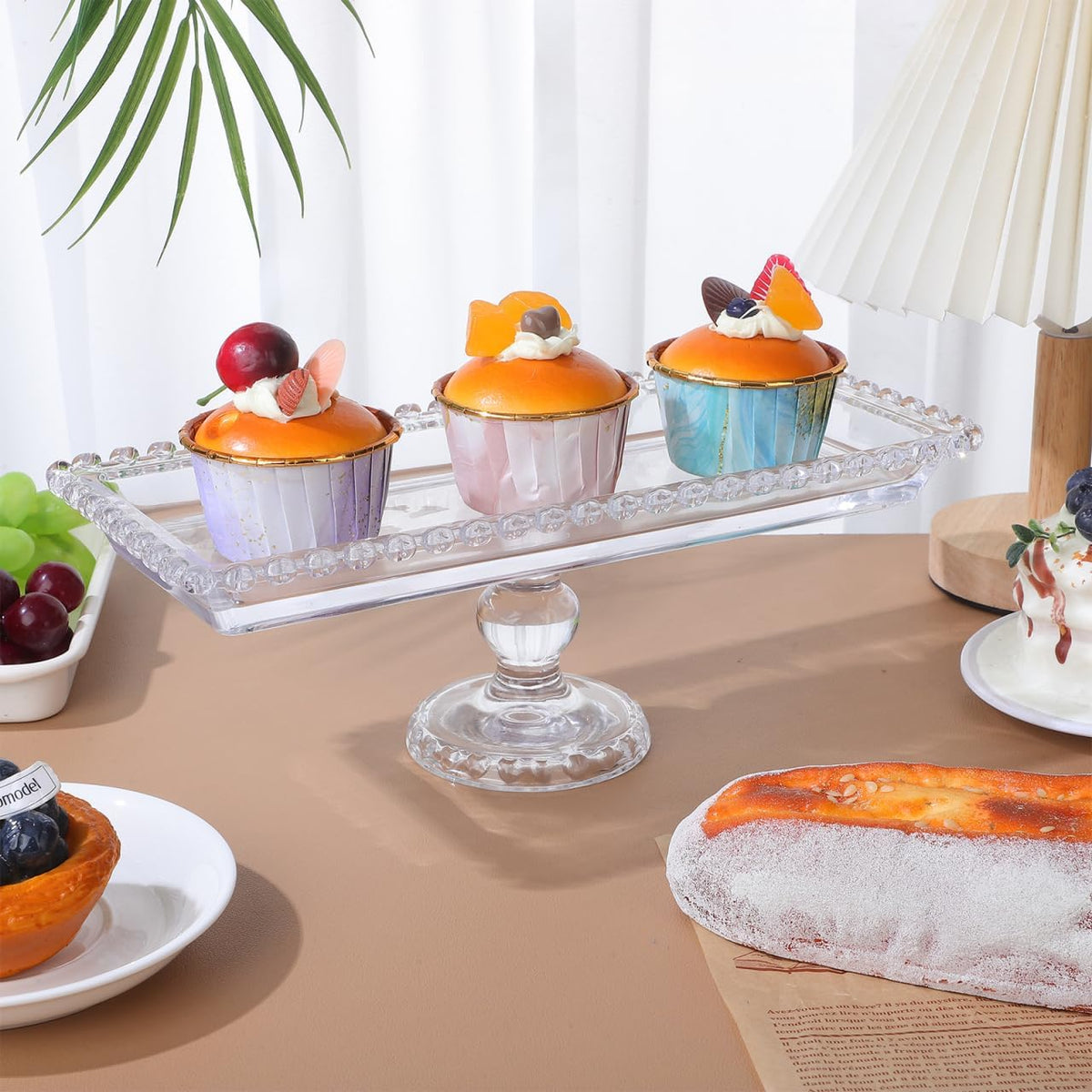 Luxshiny Footed Fruit Serving Tray: 11.7" European Style Dessert Display Platter for Fruits Snacks and Appetizers - Decorative Serving Tray for Parties Weddings and Home Decor