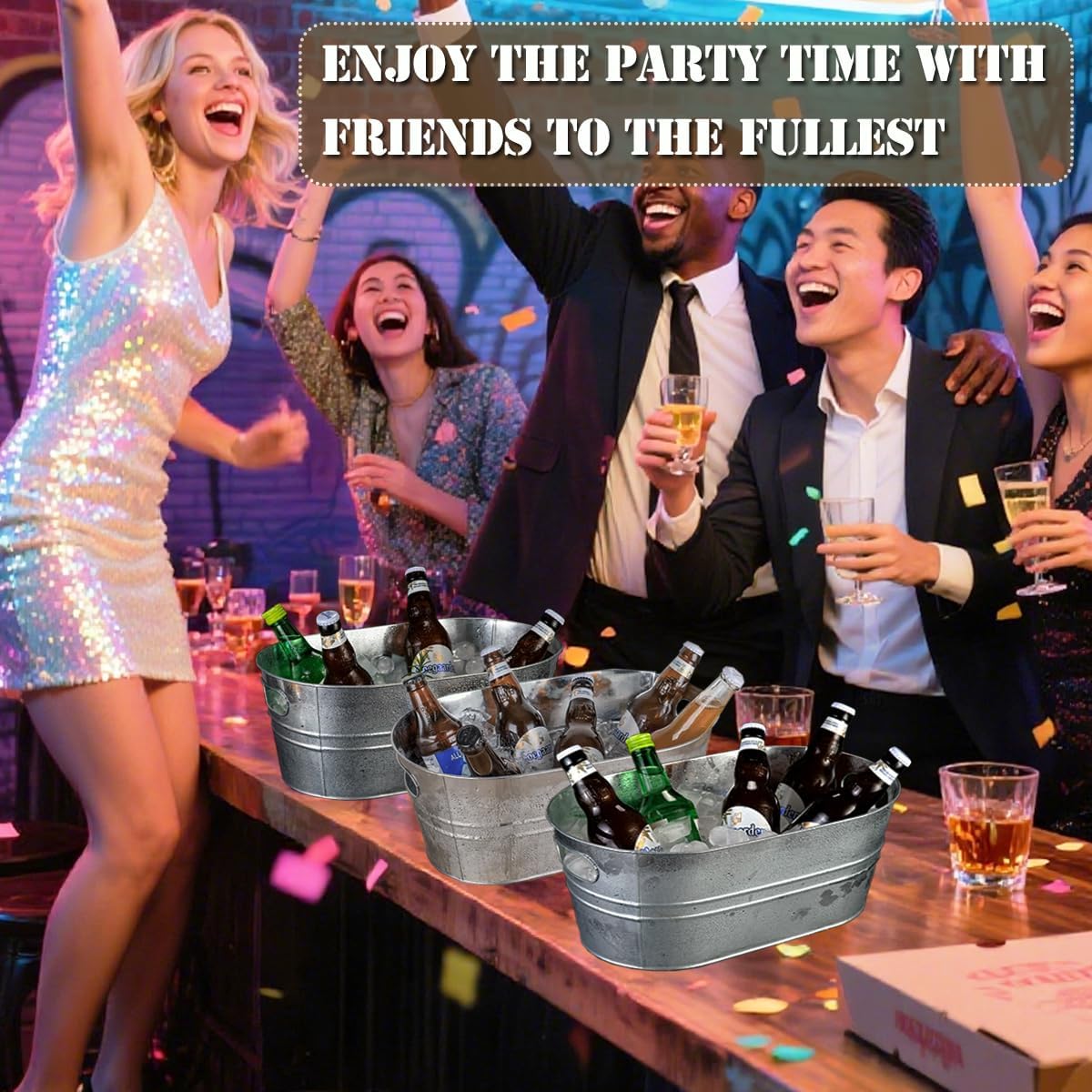 2 Pack Galvanized Tub Ice Bucket Large Metal Drink Buckets for Parties Beer Beverage Tub with Carry Handles for Champagne Cocktails Wine Cooling for Mimosa Bar Supplies 3 Gallon