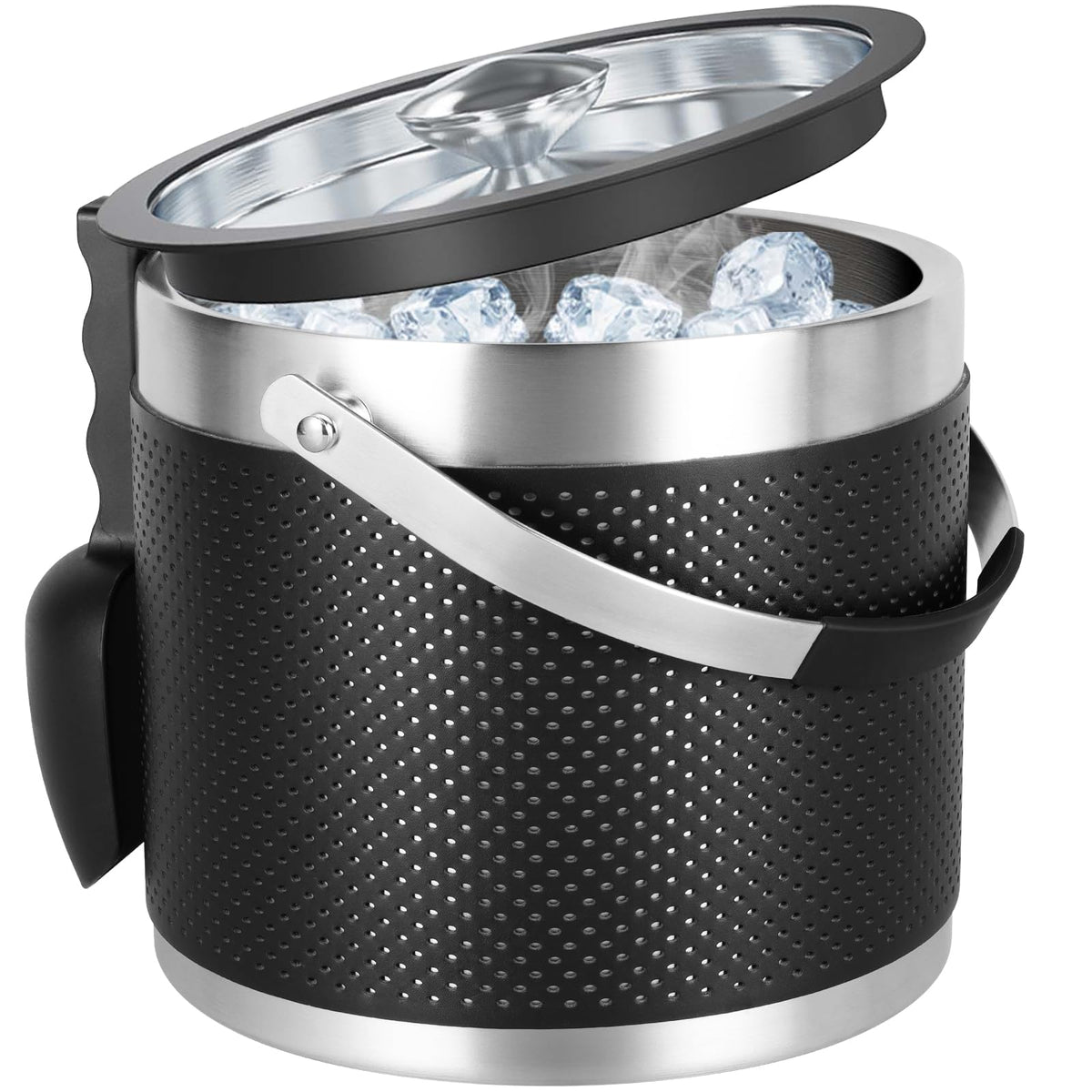 3.2L Double Wall Stainless Steel Ice Bucket for Parties with Lid, Scoop