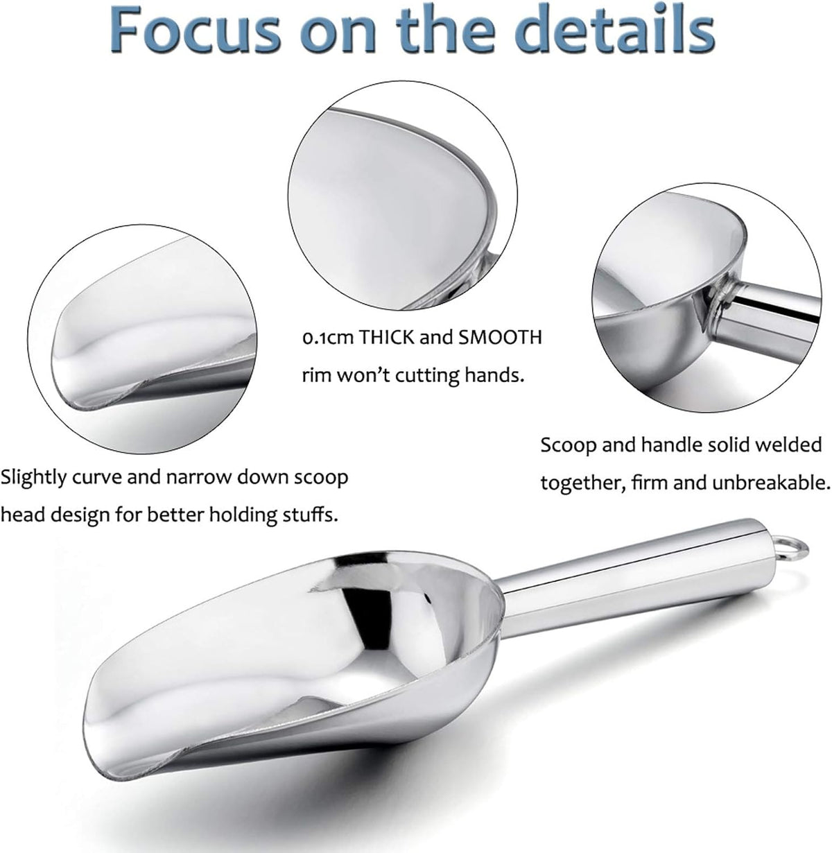 E-far Mini Scoop, 3 Ounce Stainless Steel Kitchen Utility Scoops, 4 Pack