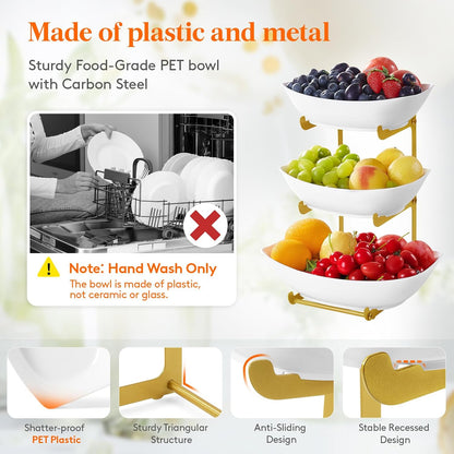 Lifewit 3 Tier Fruit Bowl for Kitchen Counter, Tiered Plastic Serving Tray