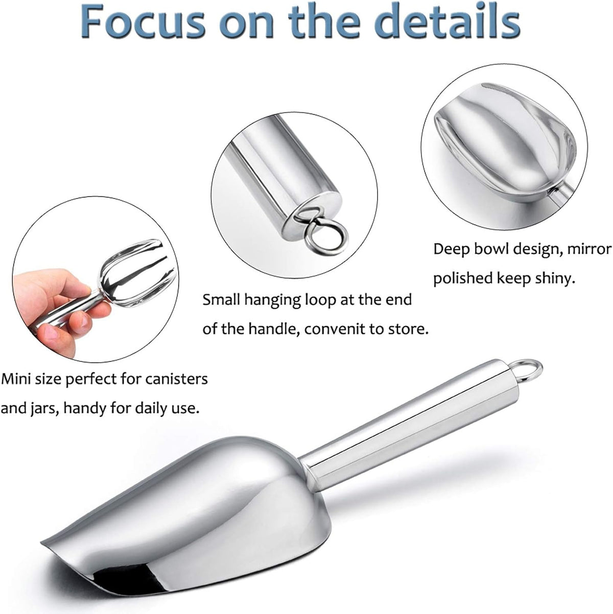 E-far Mini Scoop, 3 Ounce Stainless Steel Kitchen Utility Scoops, 4 Pack