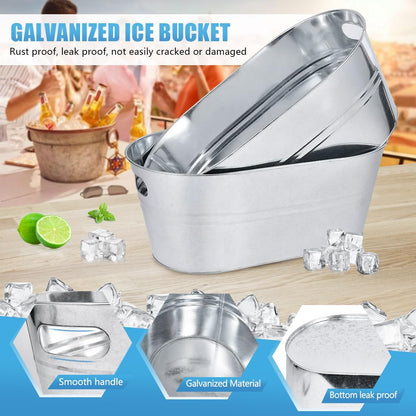 OBTANIM 2 Pack 4 Gallon Galvanized Ice Buckets Metal Champagne Drink Cooler Ice Tub with Carry Handles for Beer Cocktails Wine Beverage Home Parties Bar Cooling Supplies (Silvery)