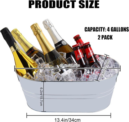 2 Pack 4 Gallon Ice Bucket Galvanized Tub Ice Bucket for Parties Metal Beverage Tub with 2 Scoops Wine Beer Champagne Vintage Buckets for Cocktails Mimosa Bar Supplies with Carry Handles