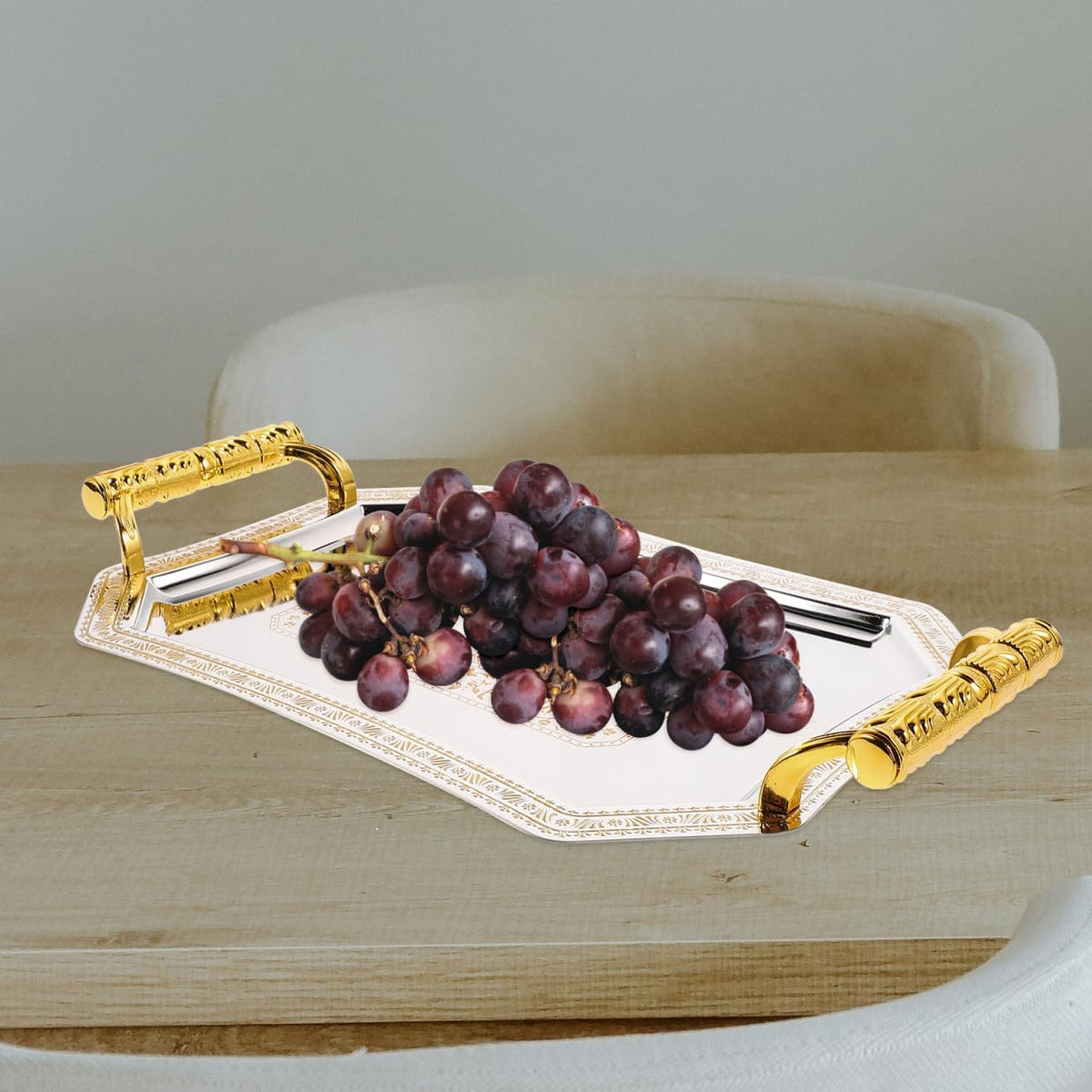 Amosfun Stainless Steel Serving Tray Golden 11.00X7.86X4.72in Modern