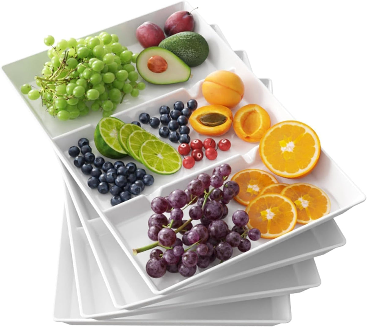 Lifewit Divided Serving Tray for Party, 4 Pack Plastic Food Serving Platter