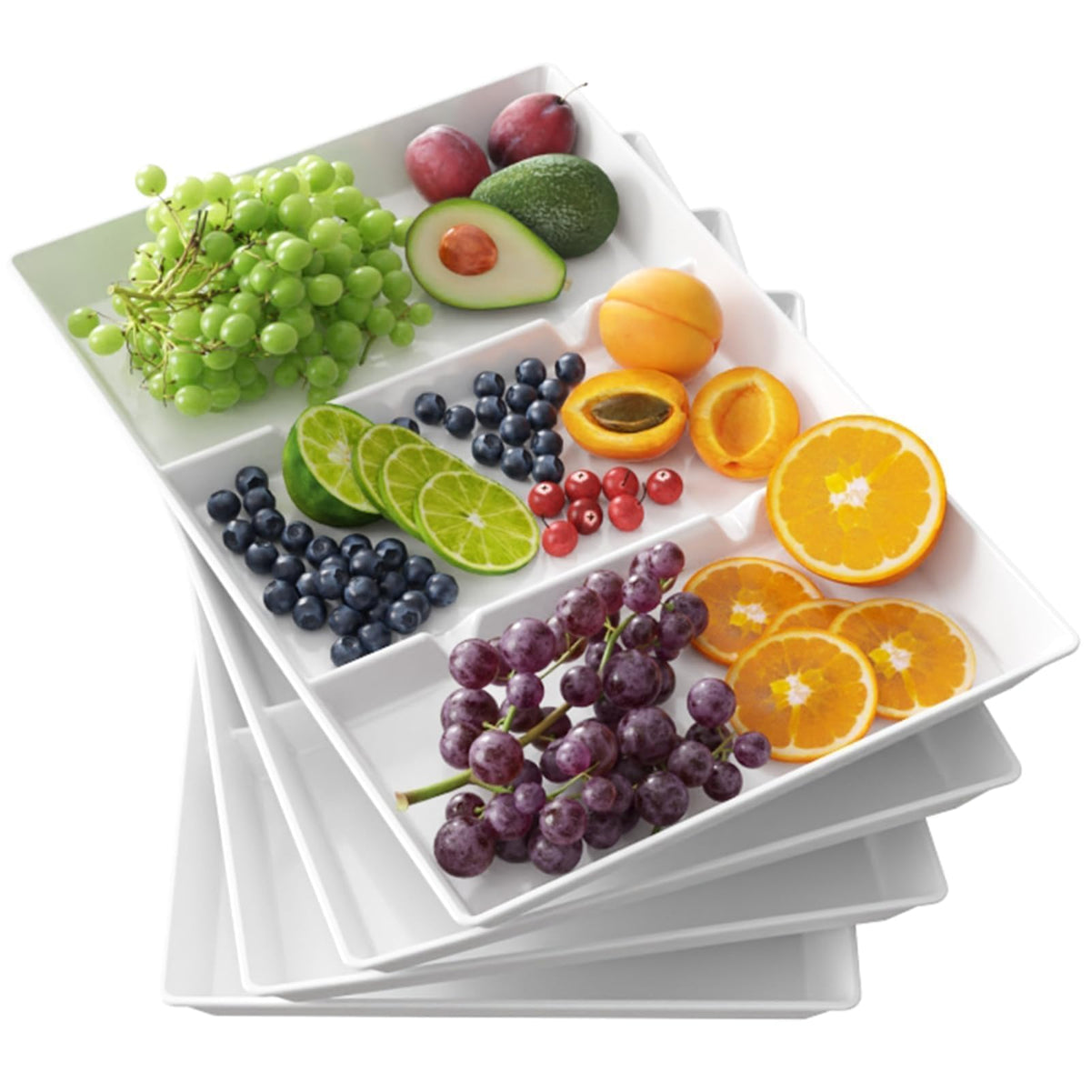 Lifewit Divided Serving Tray for Party, 4 Pack Plastic Food Serving Platter