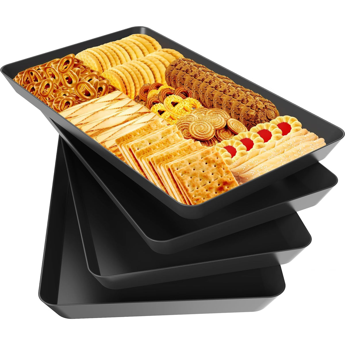 WOWBOX 4-Pack Reusable Plastic Serving Trays for Snacks, Fruit and Parties