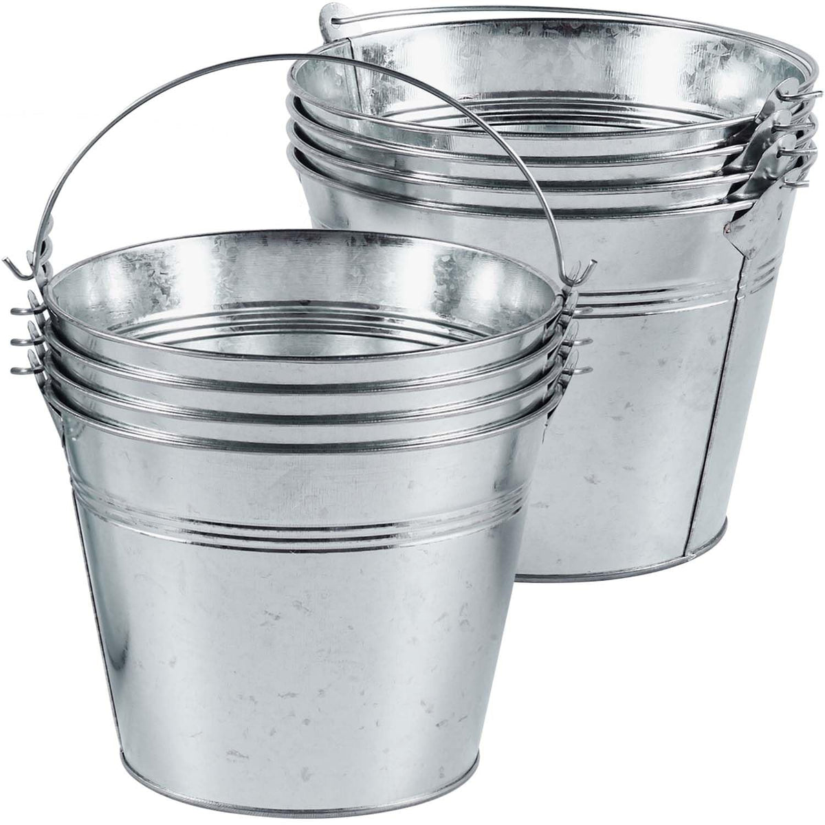 OBTANIM 8 Pack Galvanized Metal Buckets with Handle Ice Pails for Plants, Succulents, Party Favors Organizing, Rustic Home Decor or Classrooms Pencil Storage (7 x 5.1 inch)