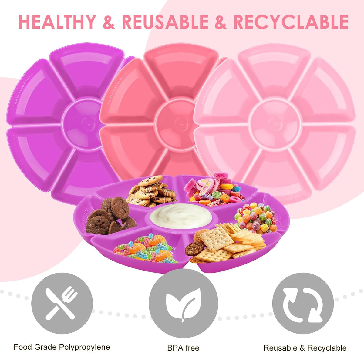 3 Round Plastic Serving Trays 11 Inch 7 Comp