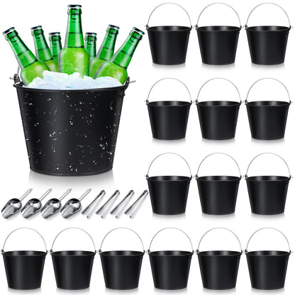 Zopeal 24 Pcs Galvanized Beer Buckets with Scoops Tongs, Retro