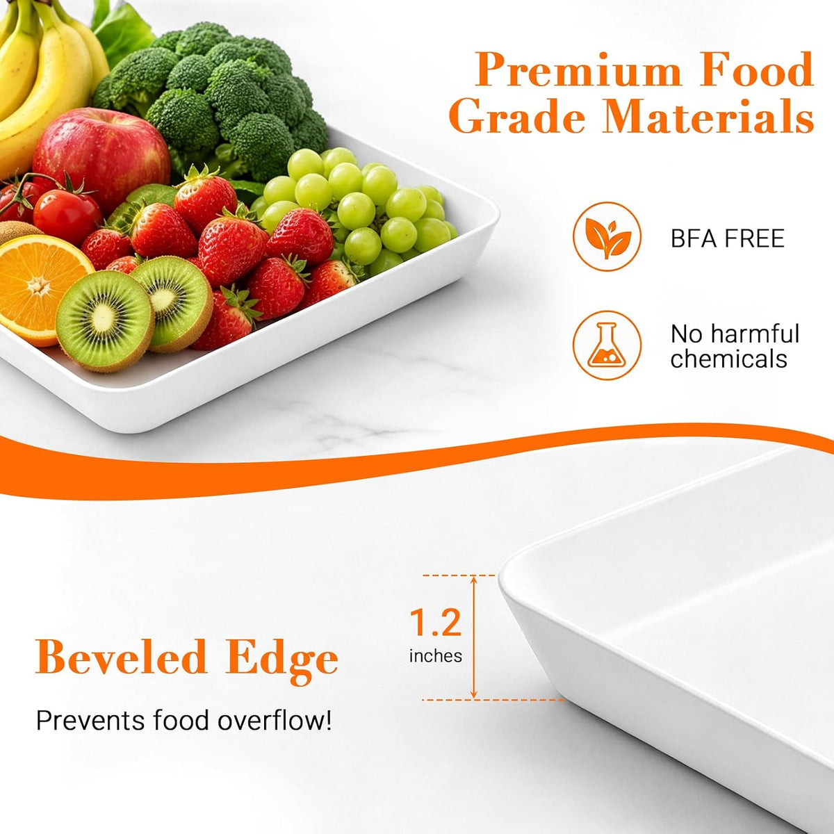 WOWBOX 4-Pack Reusable Plastic Serving Trays for Snacks, Fruit and Parties