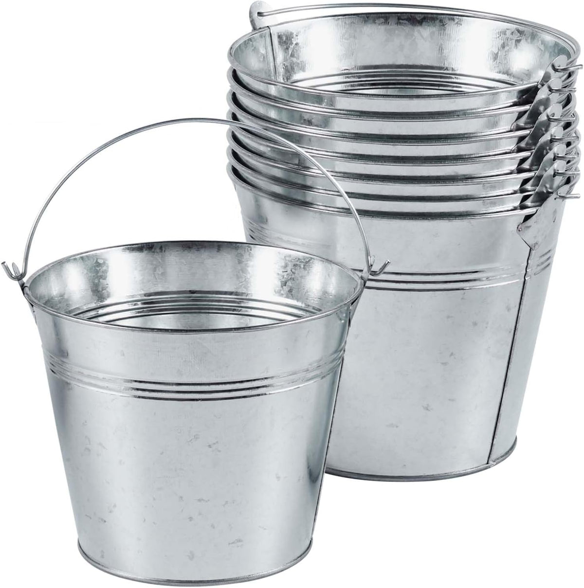 OBTANIM 8 Pack Galvanized Metal Buckets with Handle Ice Pails for Plants, Succulents, Party Favors Organizing, Rustic Home Decor or Classrooms Pencil Storage (7 x 5.1 inch)