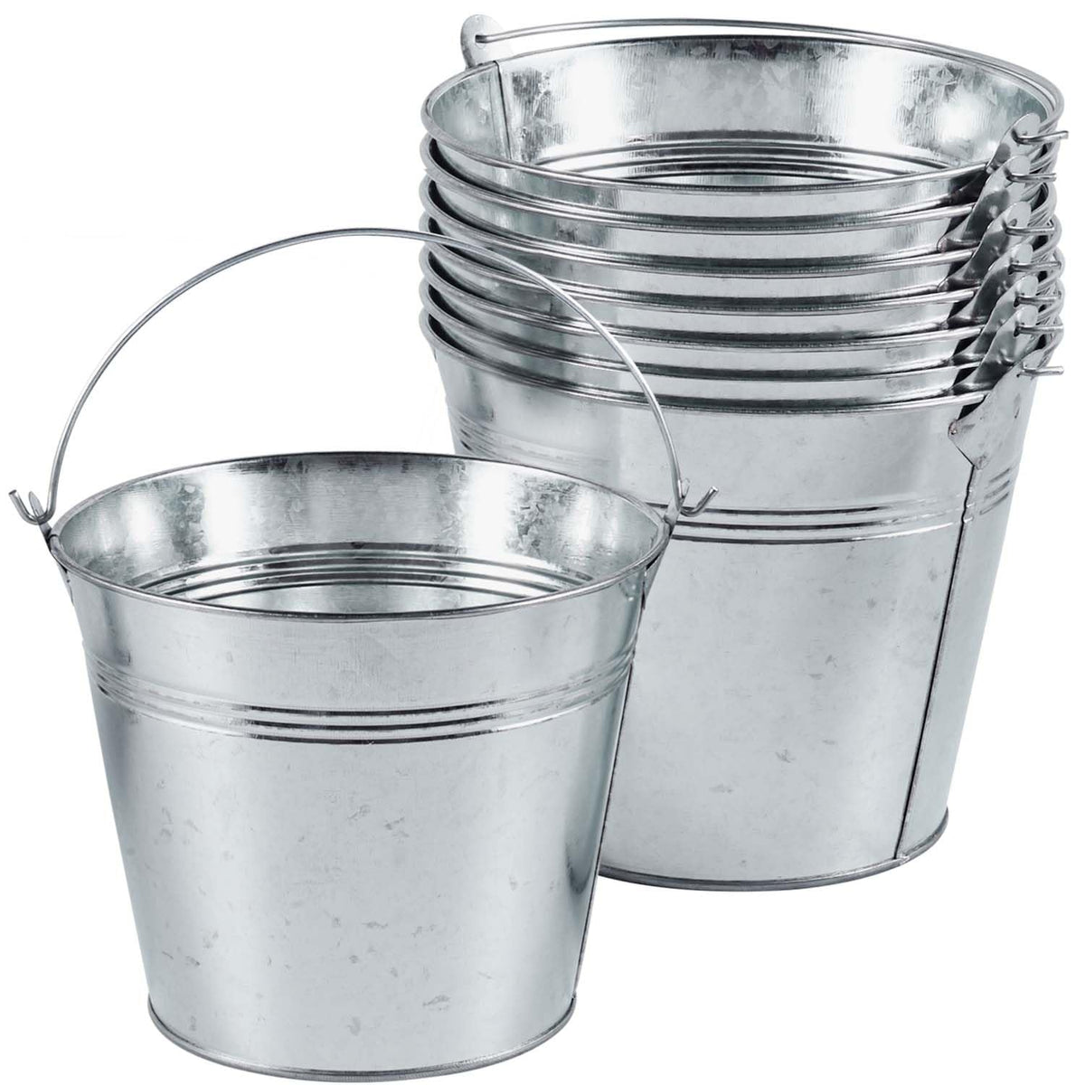 OBTANIM 8 Pack Galvanized Metal Buckets with Handle Ice Pails for Plants, Succulents, Party Favors Organizing, Rustic Home Decor or Classrooms Pencil Storage (7 x 5.1 inch)