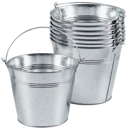 OBTANIM 8 Pack Galvanized Metal Buckets with Handle Ice Pails for Plants, Succulents, Party Favors Organizing, Rustic Home Decor or Classrooms Pencil Storage (9 x 5.9 inch)