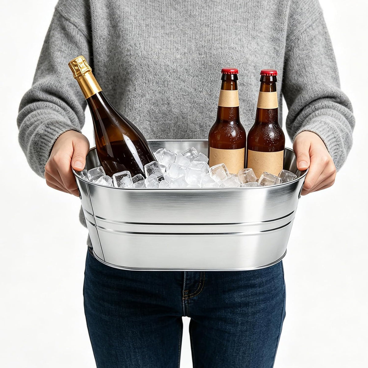 Dicunoy 2 Pack Ice Buckets Galvanized Tub, 1.2 Gallon Beverage Tubs for Parties, Metal Beer Drink Buckets with Handles, Wine Cooler Storage for Champagne Cocktails Bar Supplies