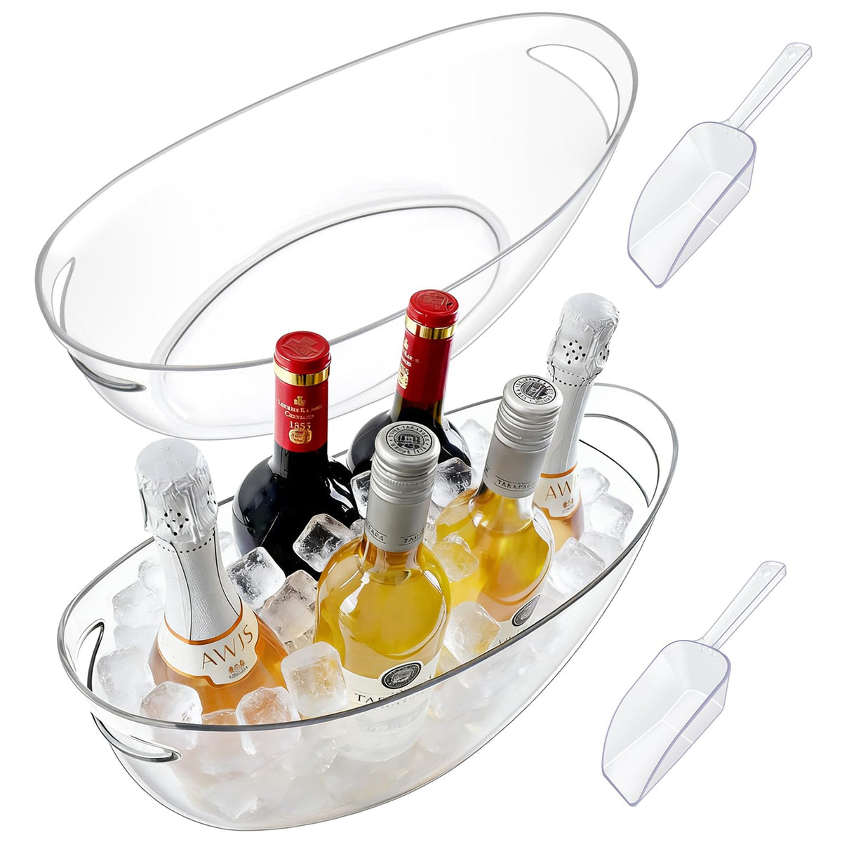 7.5L Ice Buckets for Parties, 2-Pack Clear Beverage Tub, Champagne Bucket