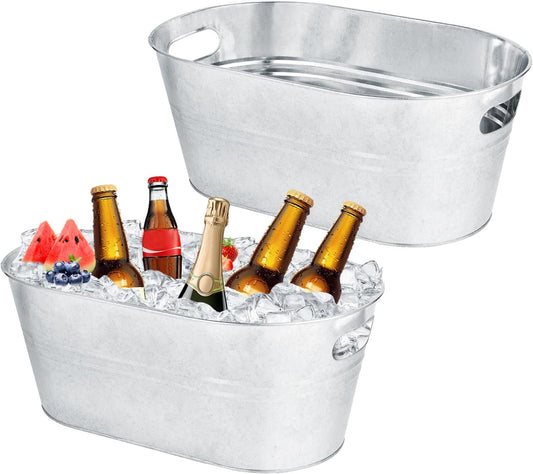 OBTANIM 2 Pack 4 Gallon Galvanized Ice Buckets Metal Champagne Drink Cooler Ice Tub with Carry Handles for Beer Cocktails Wine Beverage Home Parties Bar Cooling Supplies (Silvery)