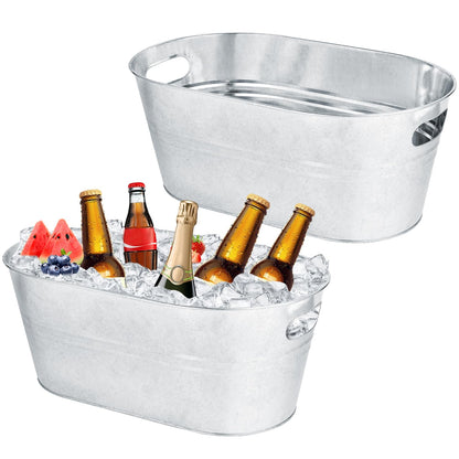 OBTANIM 2 Pack 4 Gallon Galvanized Ice Buckets Metal Champagne Drink Cooler Ice Tub with Carry Handles for Beer Cocktails Wine Beverage Home Parties Bar Cooling Supplies (Silvery)