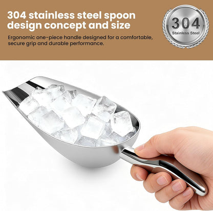 12 Oz 304 Stainless Steel Ice Scoop for Freezer & Ice Machine – Heavy Duty Metal Scooper, Dishwasher Safe, Multi-Purpose for Kitchen, Bar, Party, Wedding (Ice, Flour, Dry Goods)