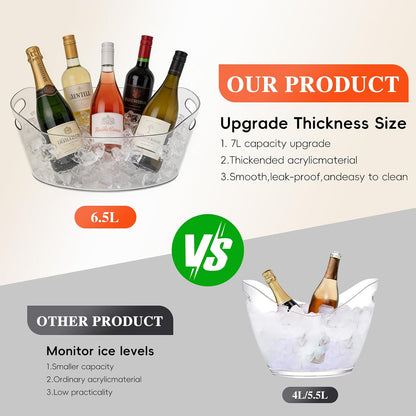 6.5L Plastic Ice Buckets for Parties,2-Pack Large Ice bucket Clear Beverage