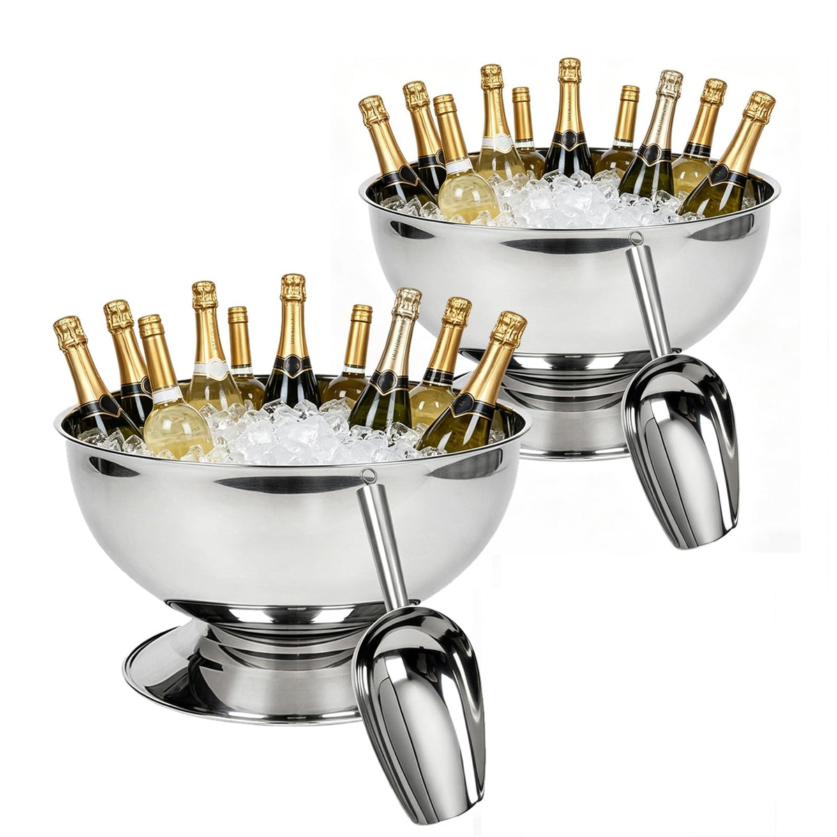 12L Large Ice Bucket for Parties,Silver Stainless Steel Beverage Tub with Scoop – Champagne Bucket for Mimosa Bar Supplies, Wine Cooler Bucket, Drink Bucket for Celebrations