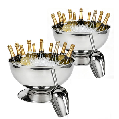12L Large Ice Bucket for Parties,Silver Stainless Steel Beverage Tub with Scoop – Champagne Bucket for Mimosa Bar Supplies, Wine Cooler Bucket, Drink Bucket for Celebrations