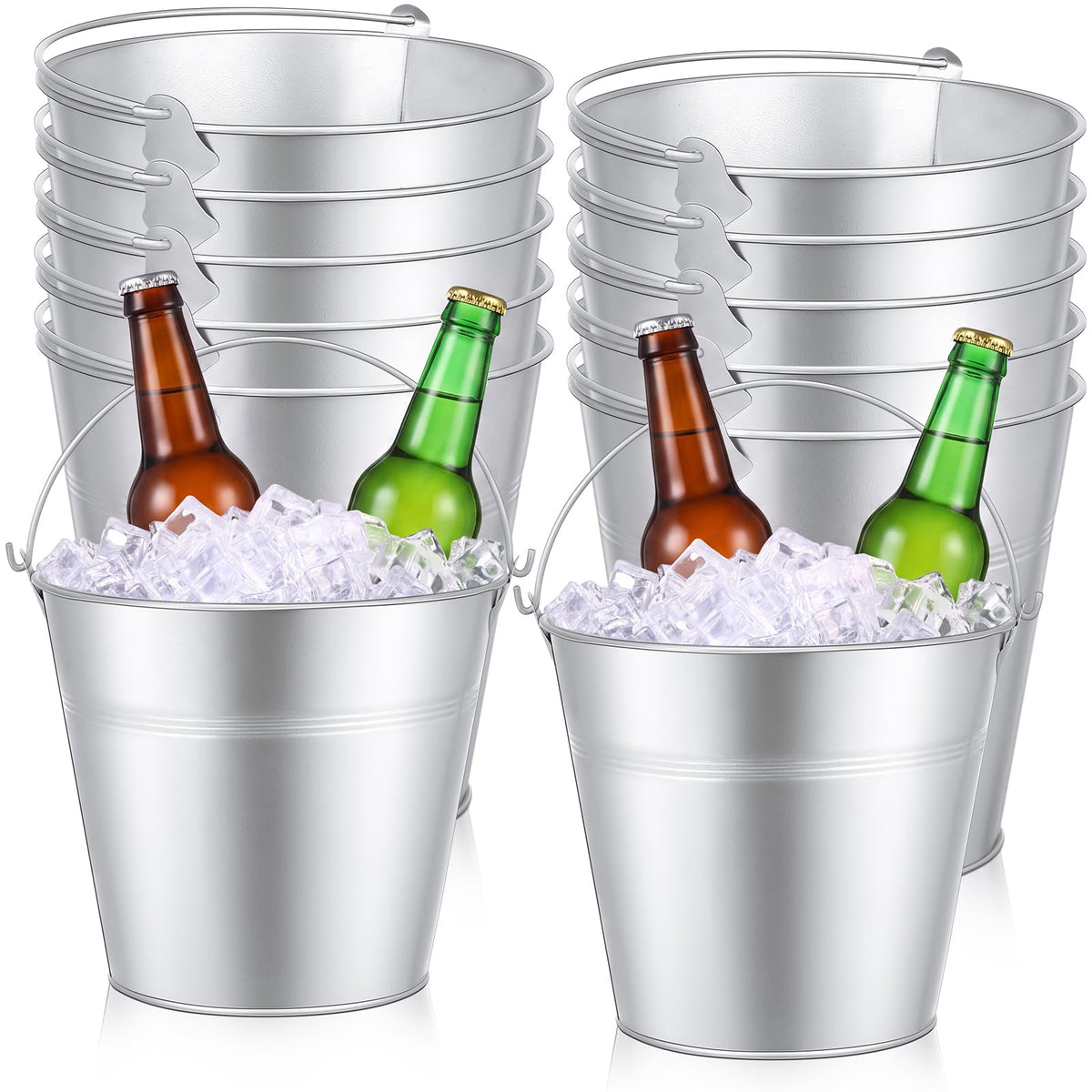Didaey 12 Pcs Metal Beer Bucket Bulk Ice Bucket, 7.1 x 6.5 x 5.1, Black