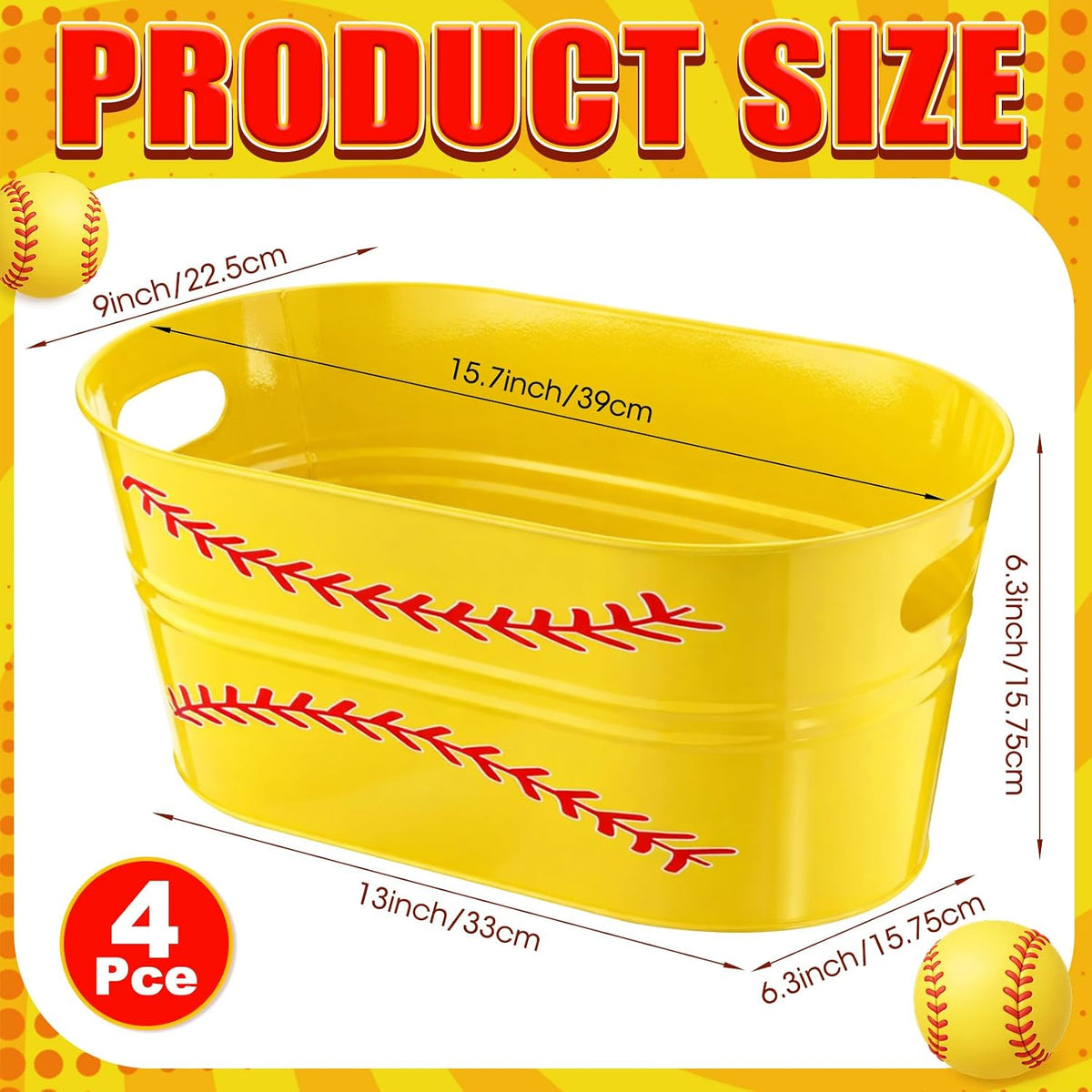 meekoo 4 Pcs 3 Gallon Softball Galvanized Tub Ice Bucket Large Metal Drink Buckets for Parties Beer Beverage Tub with Carry Handles for Champagne Cocktails Wine Cooling Sport Party Decor Supplies