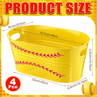 meekoo 4 Pcs 3 Gallon Softball Galvanized Tub Ice Bucket Large Metal Drink Buckets for Parties Beer Beverage Tub with Carry Handles for Champagne Cocktails Wine Cooling Sport Party Decor Supplies