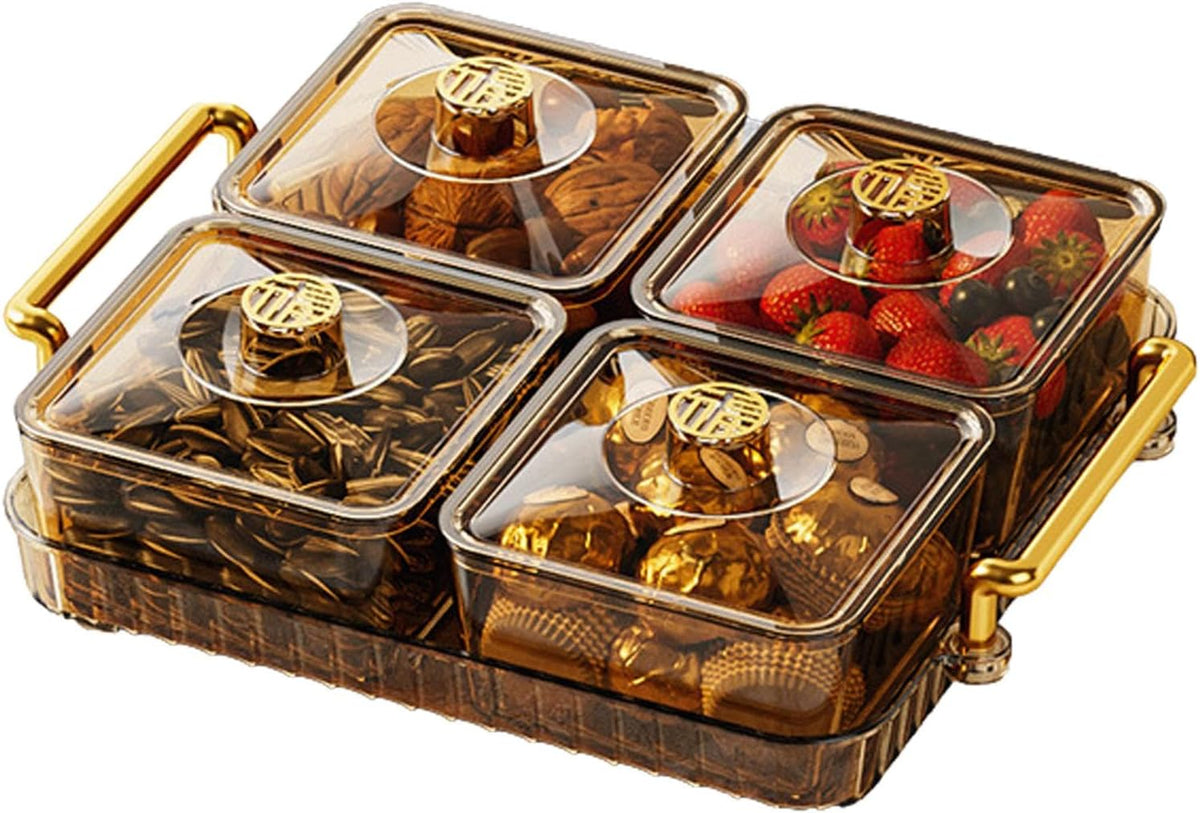 Divided Serving Tray with Lid and Handle, 4/6 Compartment Snackle Box Divided Snack Platter, Snack Serving Tray Organizer Food Storage Box for Dried Fruits Candy Nuts Snacks, Snack Container P-arty
