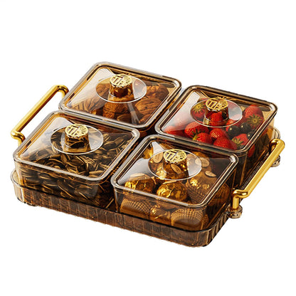 Divided Serving Tray with Lid and Handle, 4/6 Compartment Snackle Box Divided Snack Platter, Snack Serving Tray Organizer Food Storage Box for Dried Fruits Candy Nuts Snacks, Snack Container P-arty