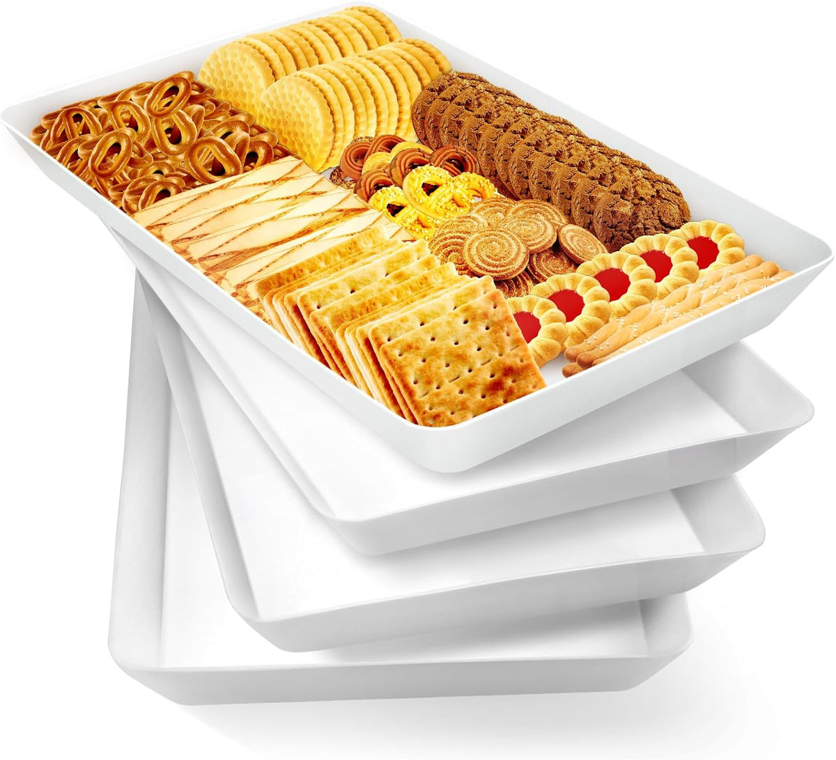 WOWBOX 4-Pack Reusable Plastic Serving Trays for Snacks, Fruit and Parties