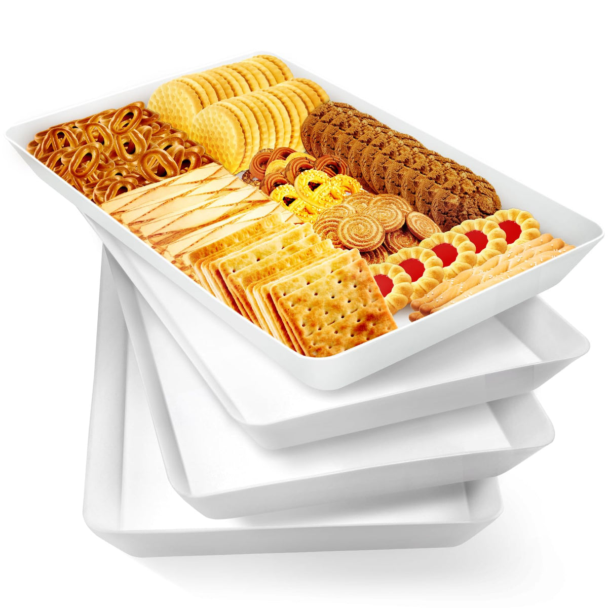 WOWBOX 4-Pack Reusable Plastic Serving Trays for Snacks, Fruit and Parties