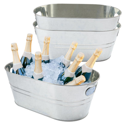 2 PCS Galvanized Tub Ice Bucket Set with Handles - 3.5 Gallon Galvanized Bucket Beverage Tubs for Parties, Large Metal Drink Ice Buckets for Beer, Wine, Cocktails & Outdoor Events