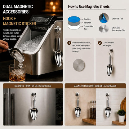 6Oz 304 Stainless Steel Ice Scoop for Freezer with Magnetic Hook