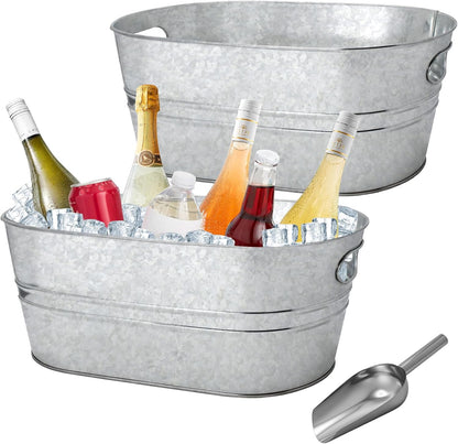 2 Pack 4 Gallon Galvanized Ice Buckets Beverage Tubs for Parties