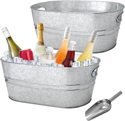 2 Pack 4 Gallon Galvanized Ice Buckets Beverage Tubs for Parties