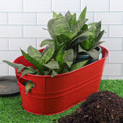 3 Pack 15.3" x 9" x 6" Red Metal Galvanized Tub with Handles, 3 Gallon Large Beverage Tubs for Parties, Beer, Wine, and Cocktails, Rust-Proof and Durable Ice Buckets