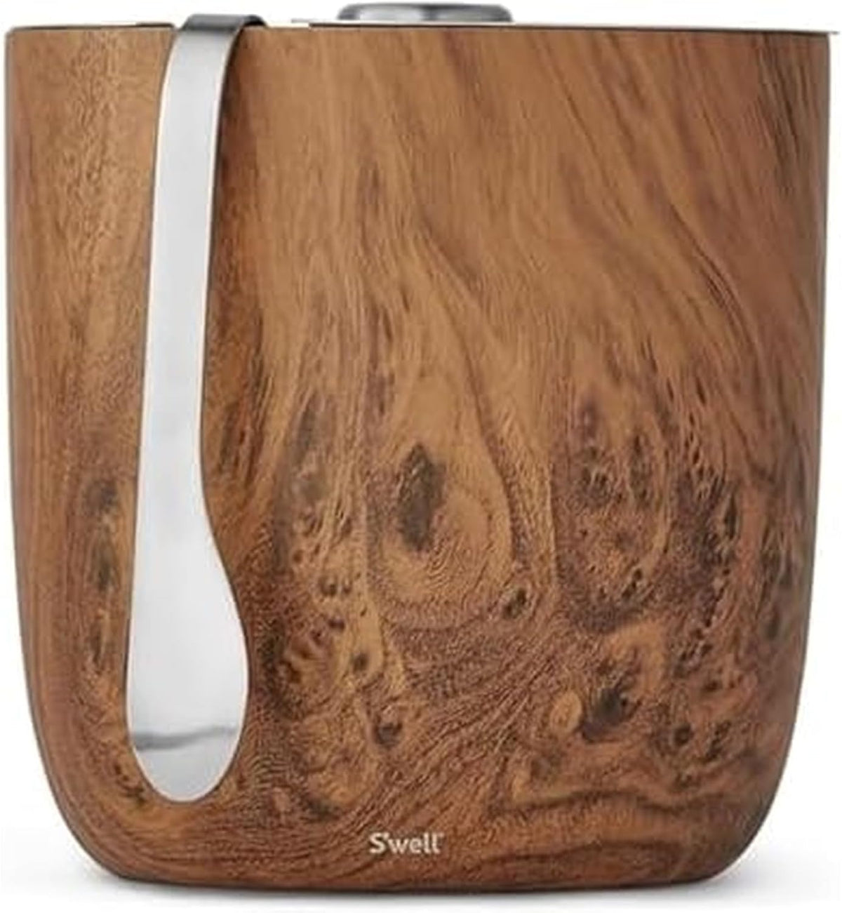 S’well Stainless Steel Ice Bucket with Tongs, 68oz Capacity, Teakwood Pattern Finish, Triple-Layer Vacuum Insulated to Keep Ice Colder Longer, BPA-Free Barware