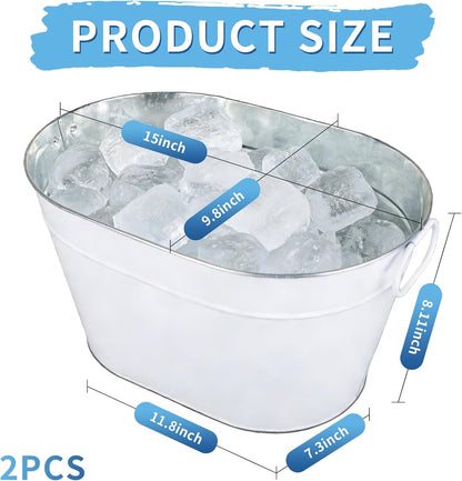 Galvanized Beverage Tub, 3 Gallon Ice Buckets Metal Drink Buckets with Handles for Champagne Cocktails Wine Beer for Catering MimosaBars Parties, White